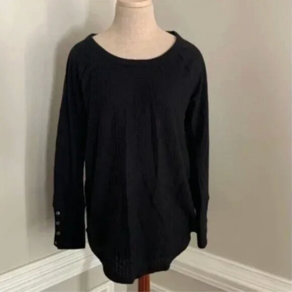 Chaser Tops - Chaser Crew Neck Black Long Sleeve Ribbed Waffle-knit Top Size Large